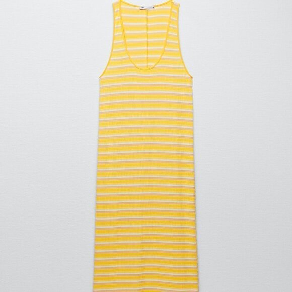 New Zara Striped Yellow Sleeveless Racerback Tank Maxi Dress NWT - Picture 4 of 14